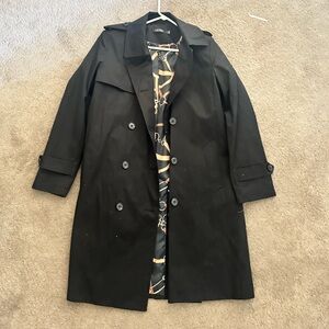 Ralph Lauren Black Trench Coat with Patterned Lining